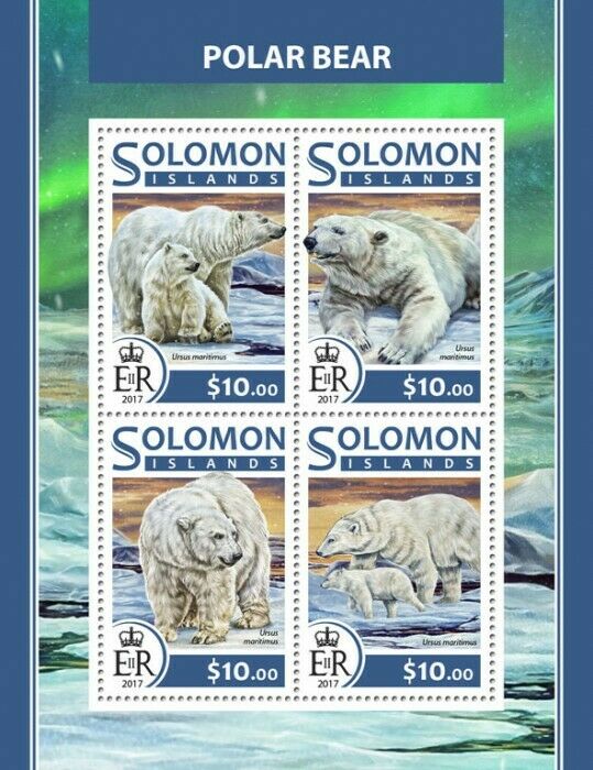 Solomon Islands Wild Animals Stamps 2017 MNH Polar Bears Bear Fauna 4v M/S