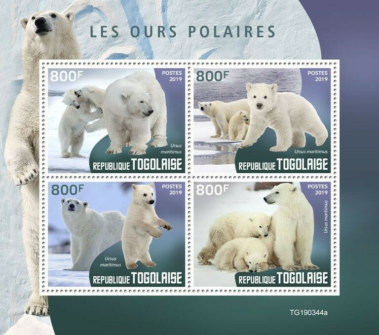 Togo 2019 MNH Wild Animals Stamps Polar Bears Bear Fauna 4v M/S