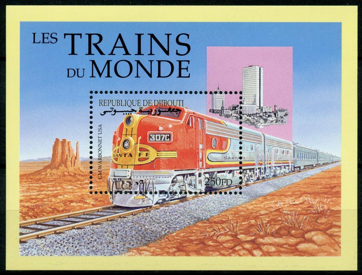 Djibouti 2000 MNH Trains of World Stamps GM Warbonnet Railways Rail 1v S/S I