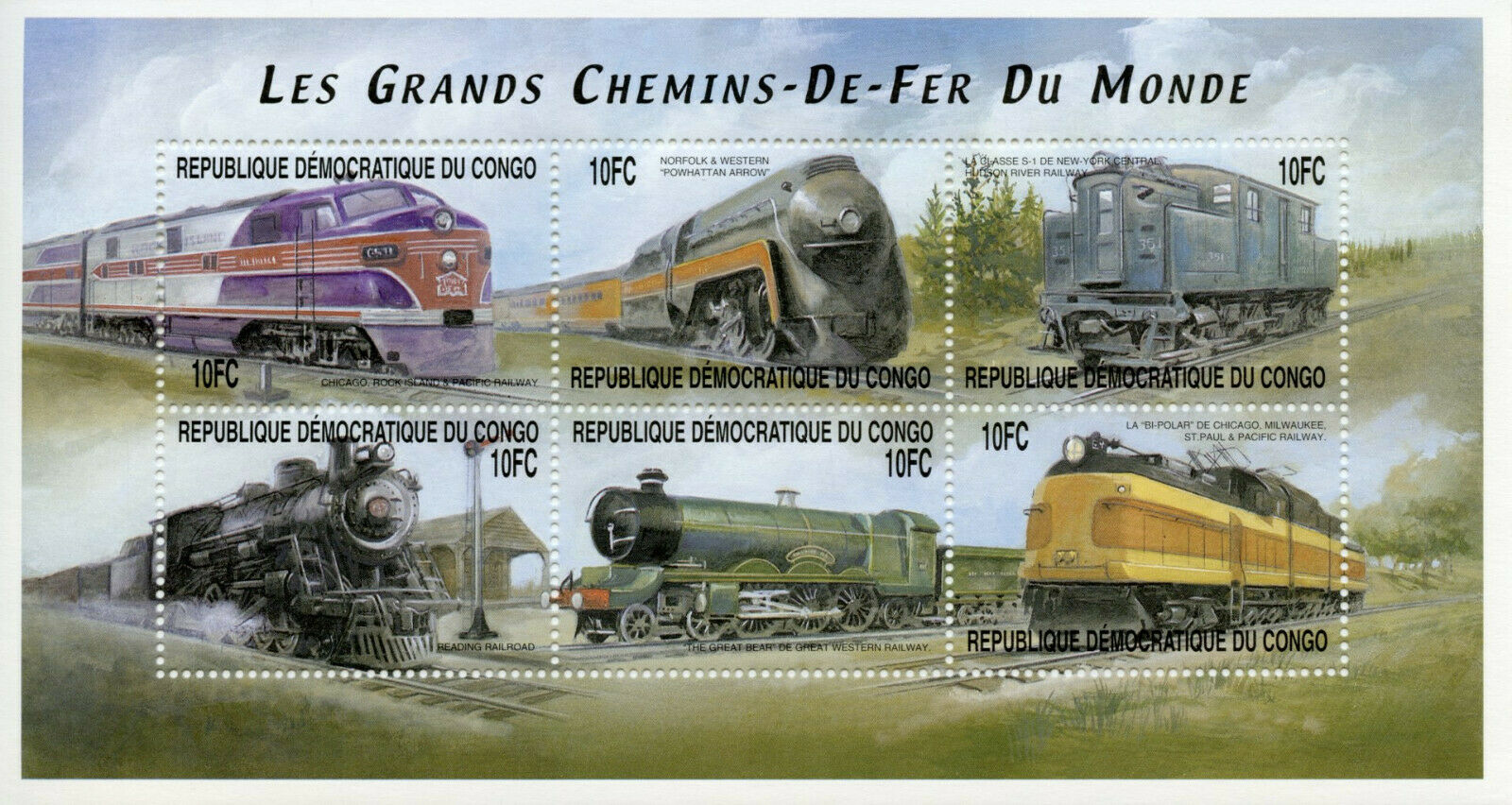Congo Trains Stamps 2001 MNH Train Journeys Locomotives Railways Rail 6v M/S III