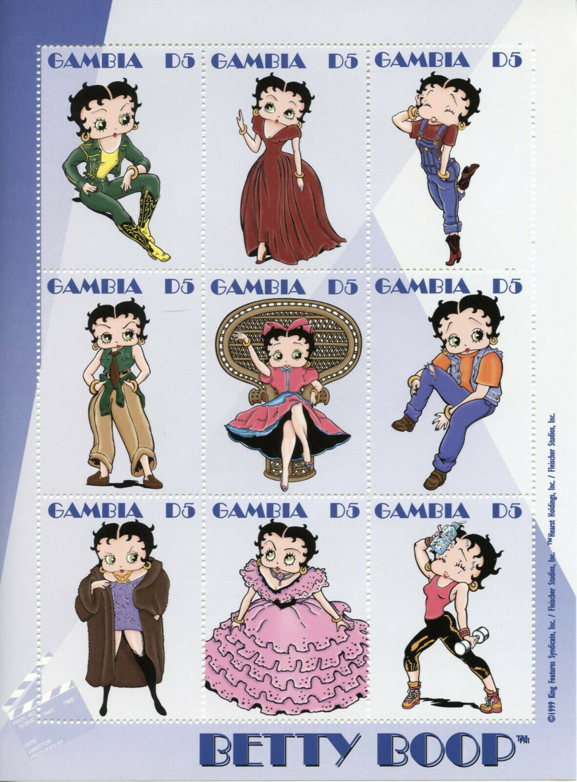 Gambia 2000 MNH Cartoons Stamps Betty Boop 9v M/S