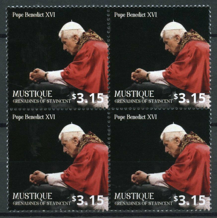Mustique Gren St Vincent Stamps 2014 MNH Pope Benedict XVI Francis 4v Block