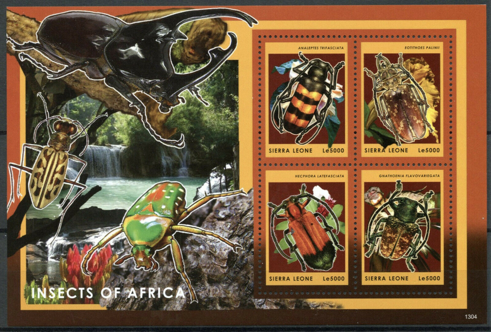 Sierra Leone Beetles Stamps 2013 MNH Insects of Africa Beetle 4v M/S