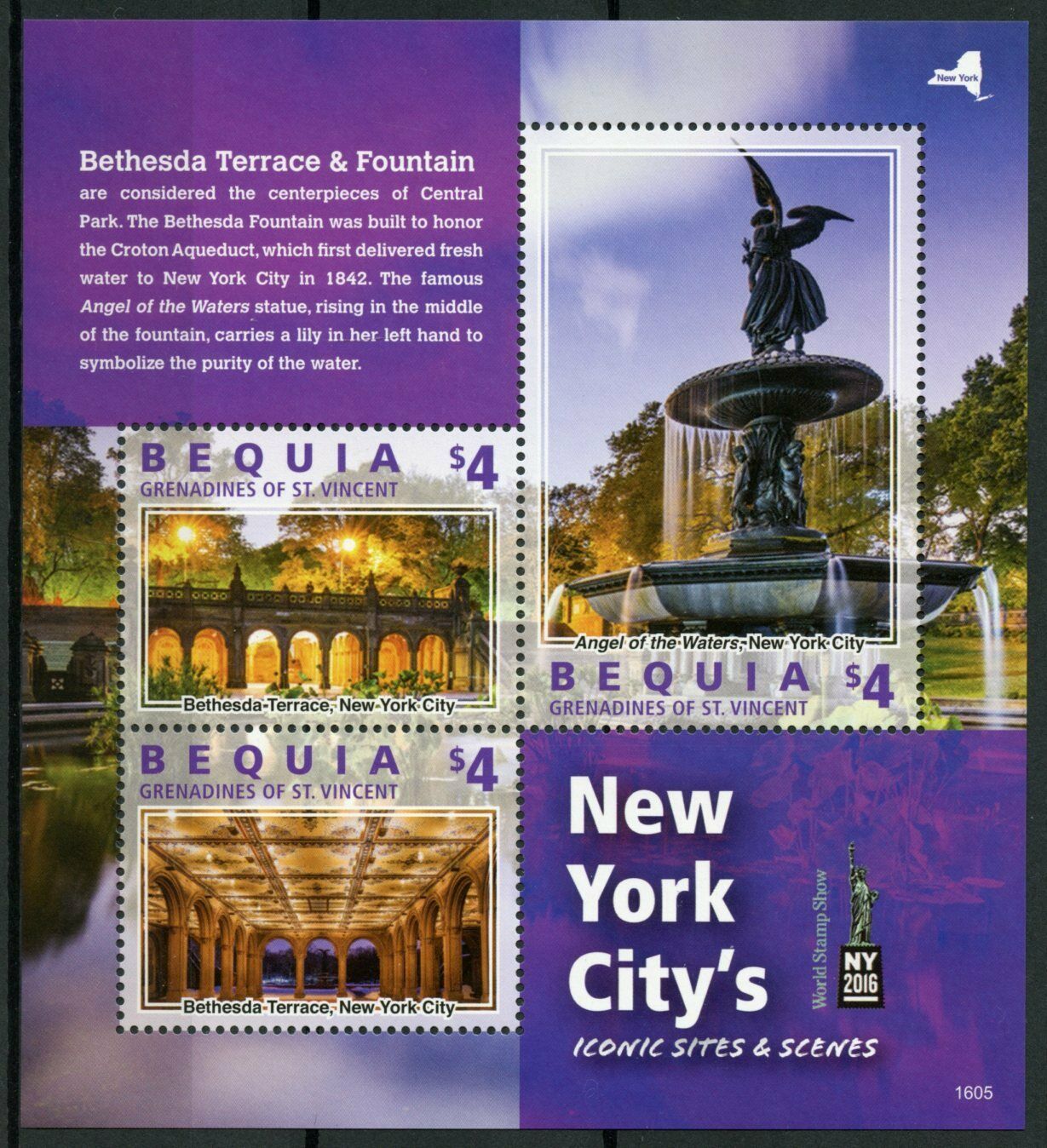 Bequia Gren St Vincent 2016 MNH Architecture Stamps New York Sites & Scenes NY2016 3v M/S