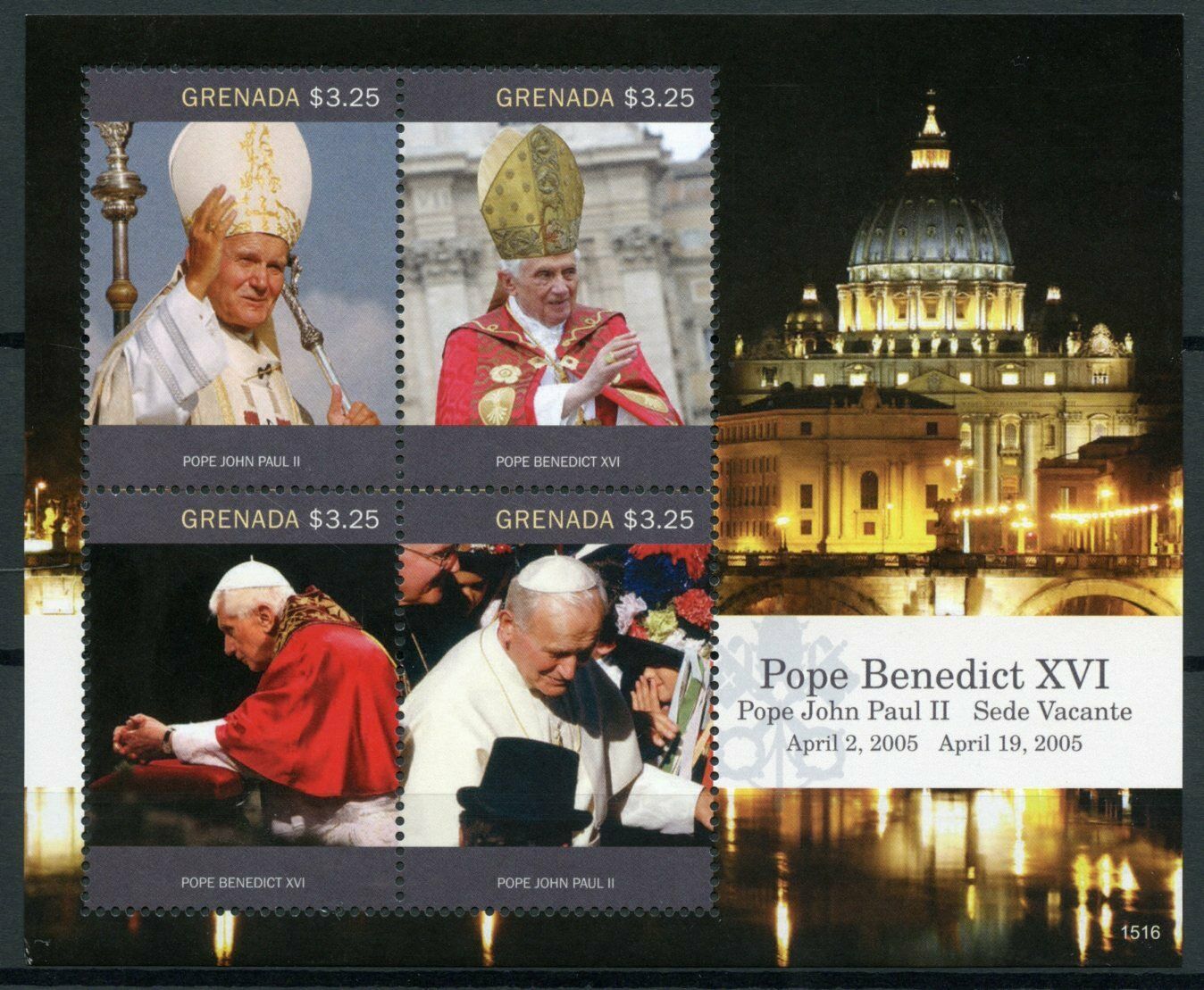 Grenada 2015 MNH Religion Stamps Pope Benedict XVI Pope John Paul II Sede Vacante 4v M/S