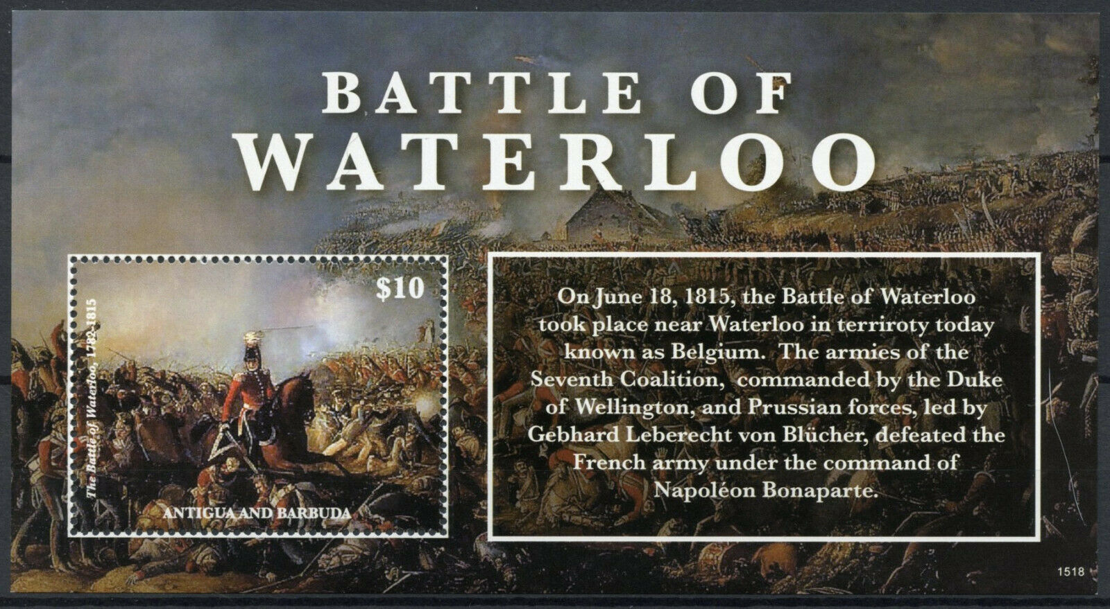 Antigua & Barbuda Stamps 2015 MNH Battle of Waterloo Napoleon Wellington 1v S/S