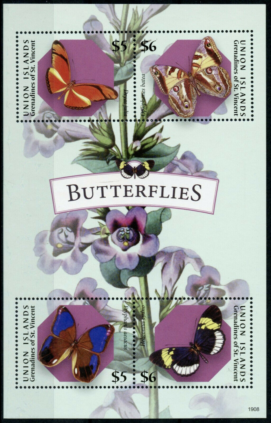 Union Island Gren St Vincent Butterflies Stamps 2019 MNH Butterfly Insects 4v MS