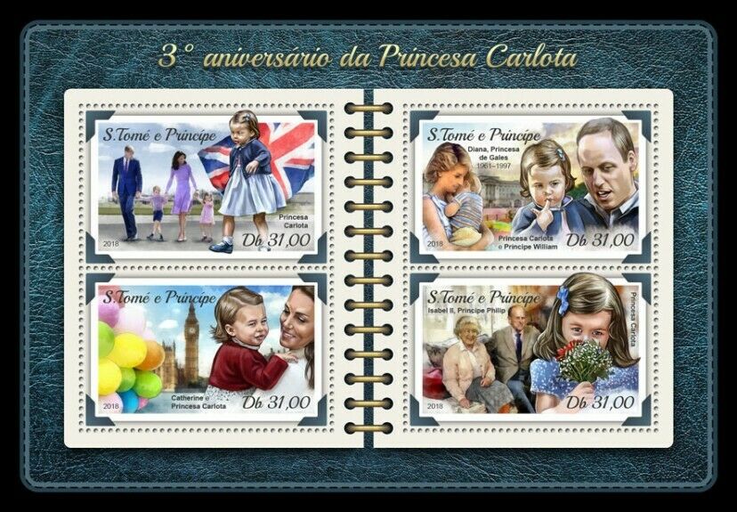 Sao Tome & Principe Royalty Stamps 2018 MNH Princess Charlotte 3rd Bday 4v M/S