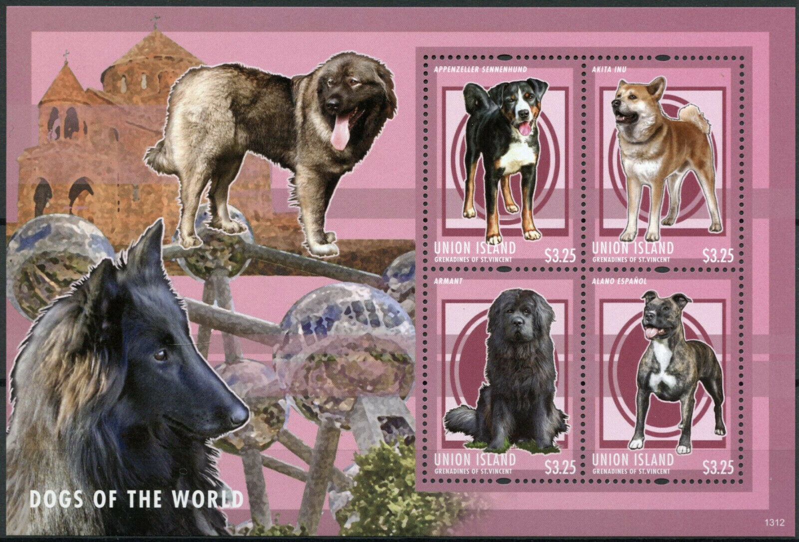 Union Island Gren St Vincent Stamps 2013 MNH Dogs of World Akita Inu 4 M/S I