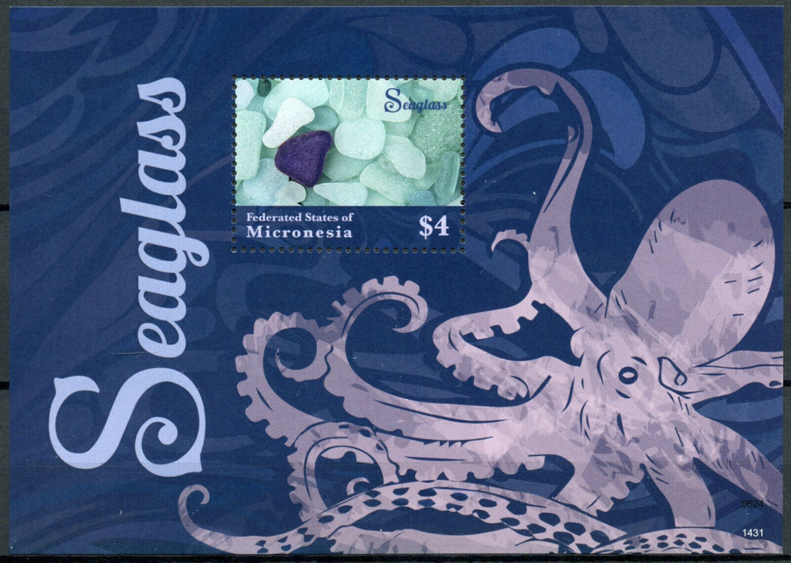 Micronesia Marine Stamps 2014 MNH Seaglass Sea Glass Octopus 1v S/S I