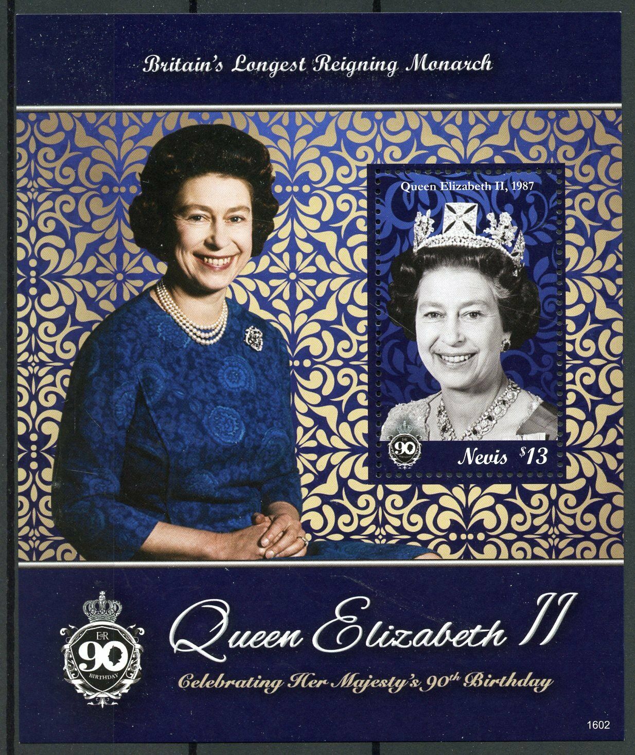 Nevis 2016 MNH Royalty Stamps Queen Elizabeth II 90th Birthday Longest Reigning 1v S/S
