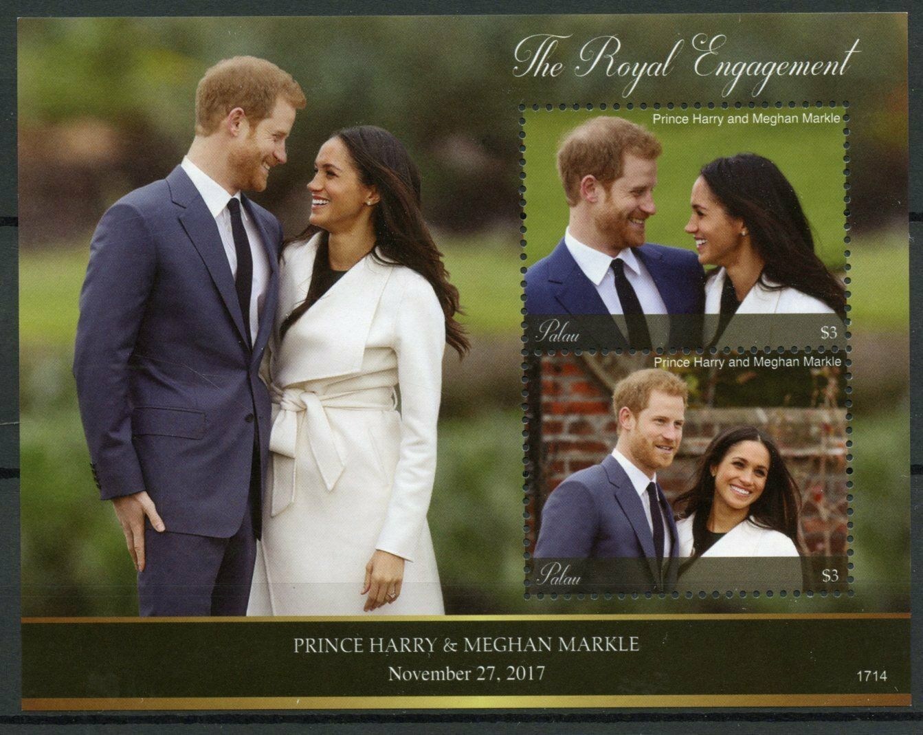 Palau Royalty Stamps 2017 MNH Prince Harry & Meghan Royal Engagement 2v S/S