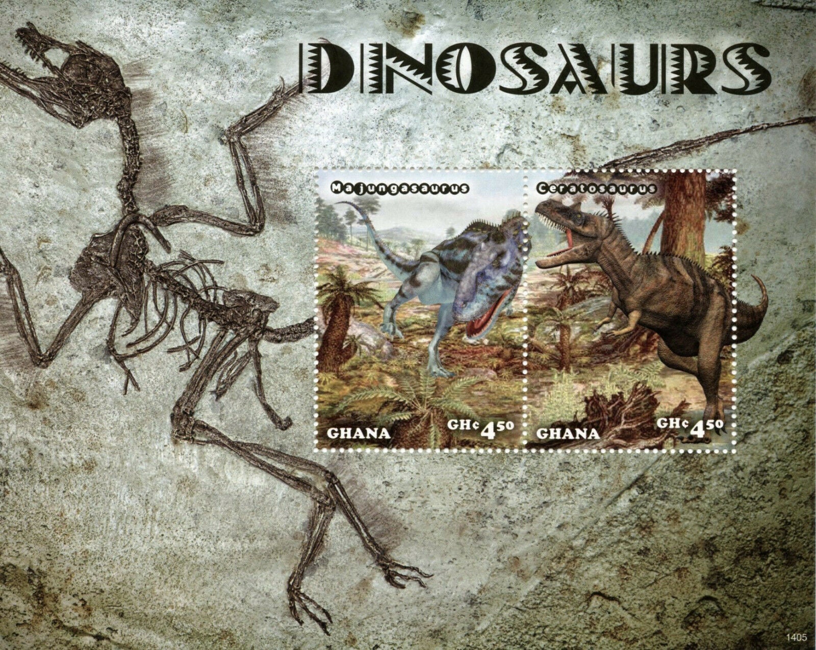 Ghana Dinosaurs Stamps 2014 MNH Majungasaurus Prehistoric Animals 2v S/S I