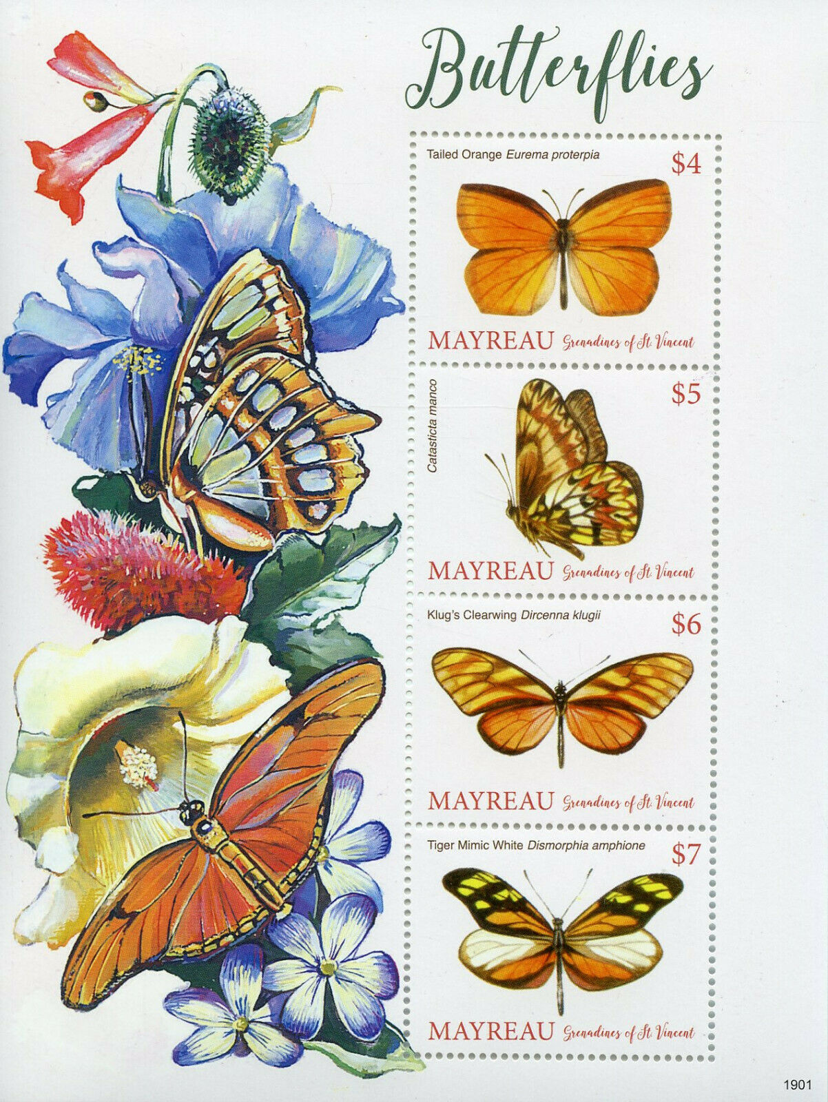 Mayreau Grenadines St Vincent 2019 MNH Butterflies Stamps Butterfly 4v M/S