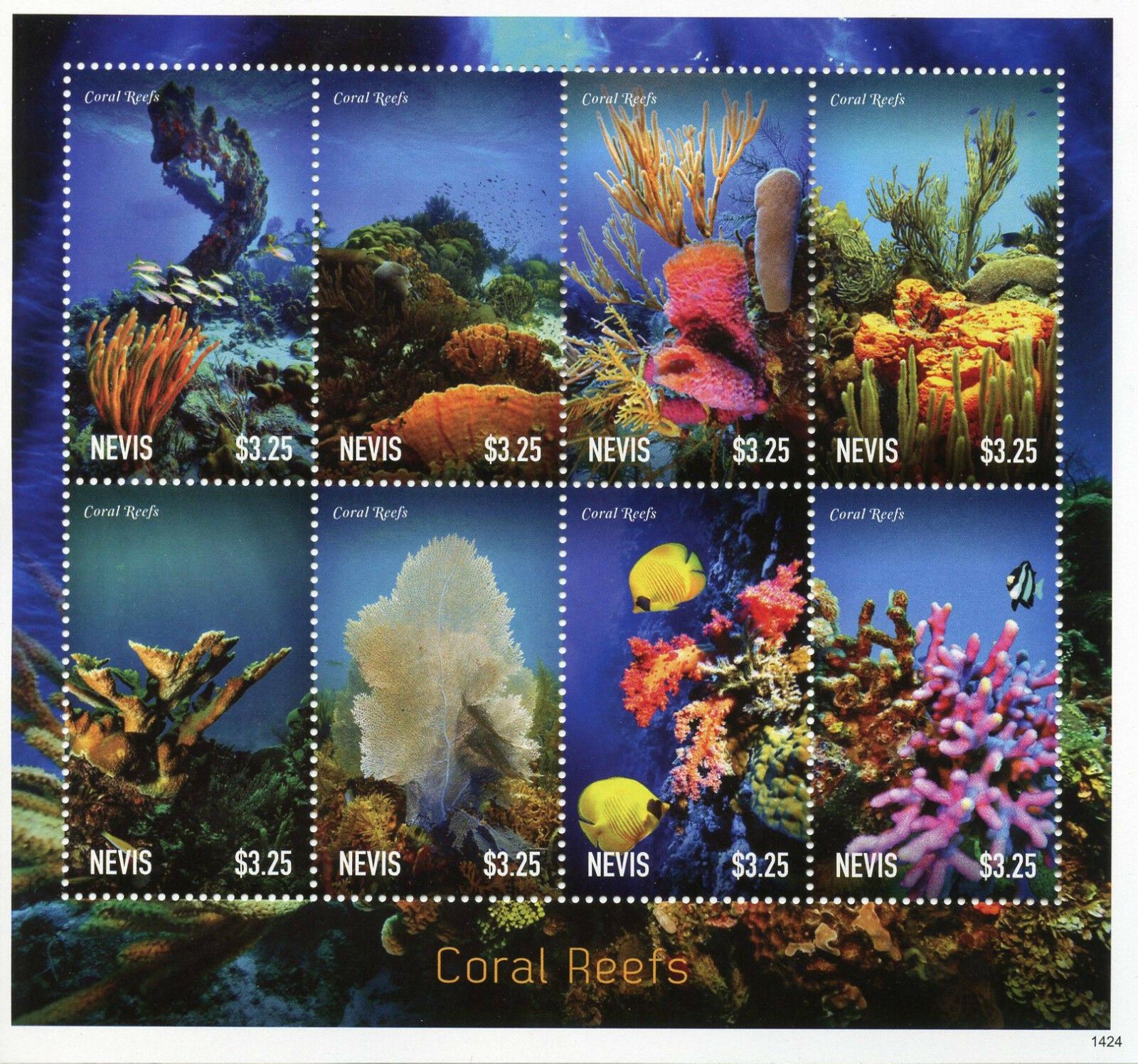 Nevis Marine Animals Stamps 2014 MNH Coral Reefs Corals 8v M/S