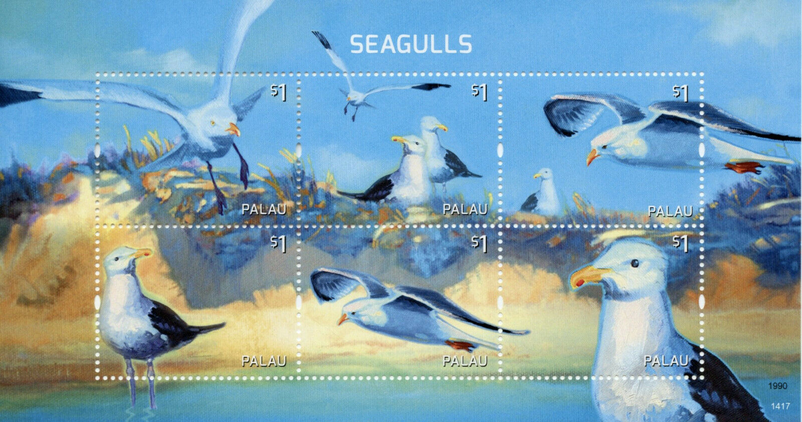 Palau Birds on Stamps 2014 MNH Seagulls Gulls 6v M/S I