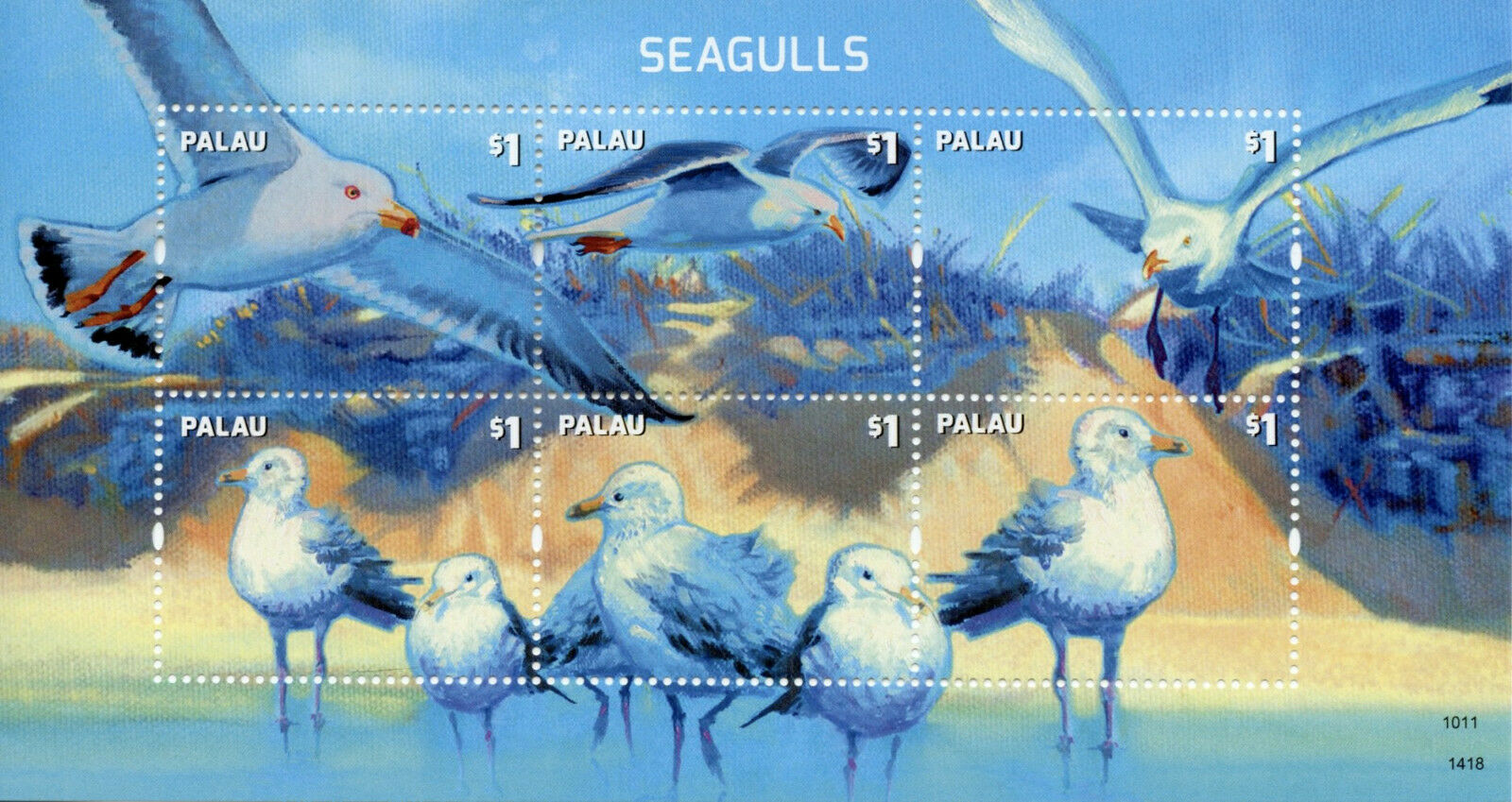 Palau Birds on Stamps 2014 MNH Seagulls Gulls 6v M/S II