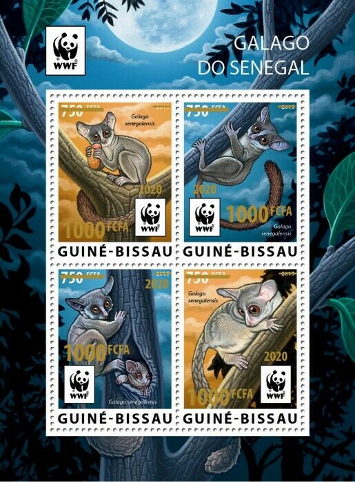 Guinea-Bissau WWF Stamps 2020 MNH Senegal Galago Bushbabies Gold OVPT 4v M/S
