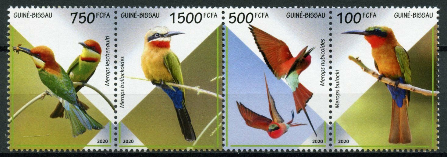 Guinea-Bissau 2020 MNH Birds on Stamps Bee-Eaters Bee-Eater 4v Strip