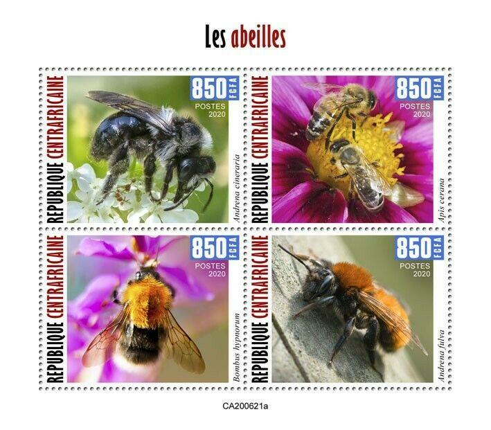 Central African Rep 2020 MNH Bees Stamps Honey Bee Bumblebee Insects 4v M/S