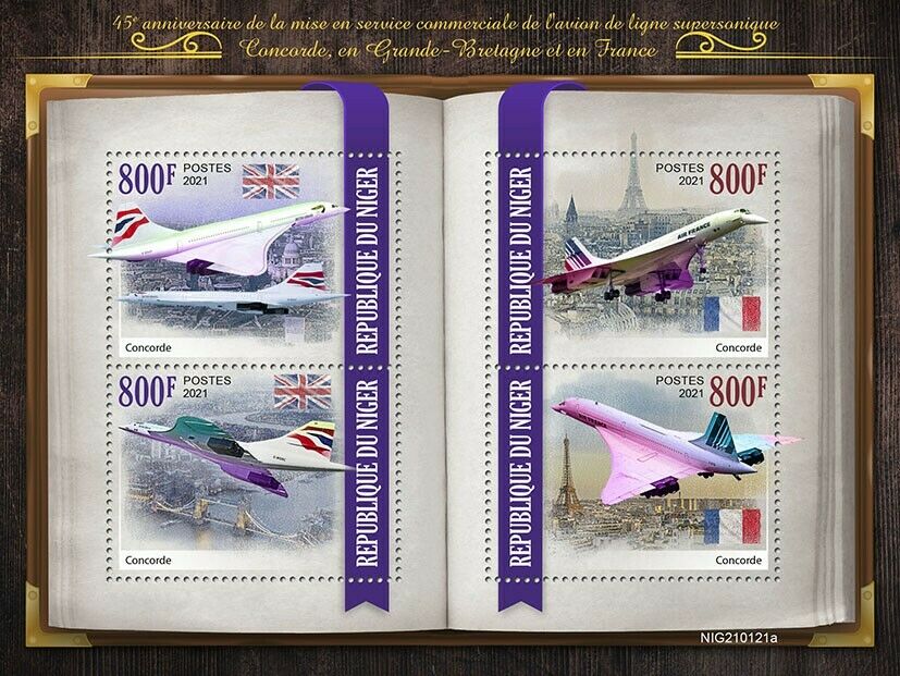 Niger 2021 MNH Aviation Stamps Concorde Commercial Service Eiffel Tower 4v M/S