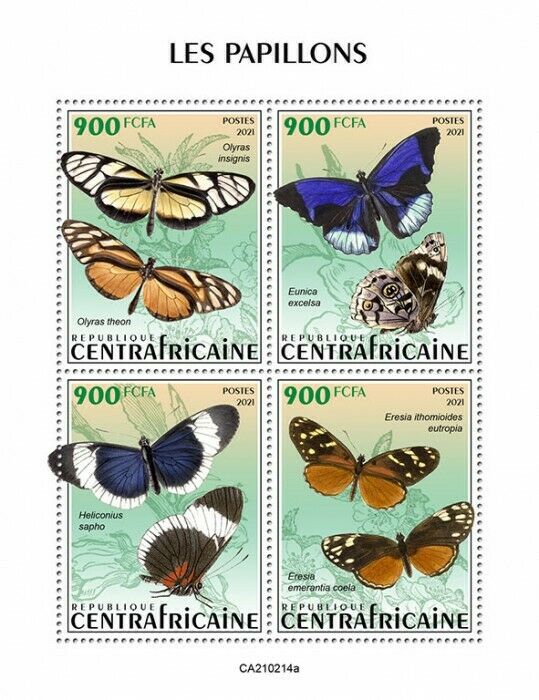 Central African Rep Butterflies Stamps 2021 MNH Longwing Butterfly Fauna 4v M/S