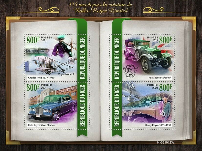 Niger Cars Stamps 2021 MNH Rolls-Royce Limited Wright Model A Aviation 4v M/S