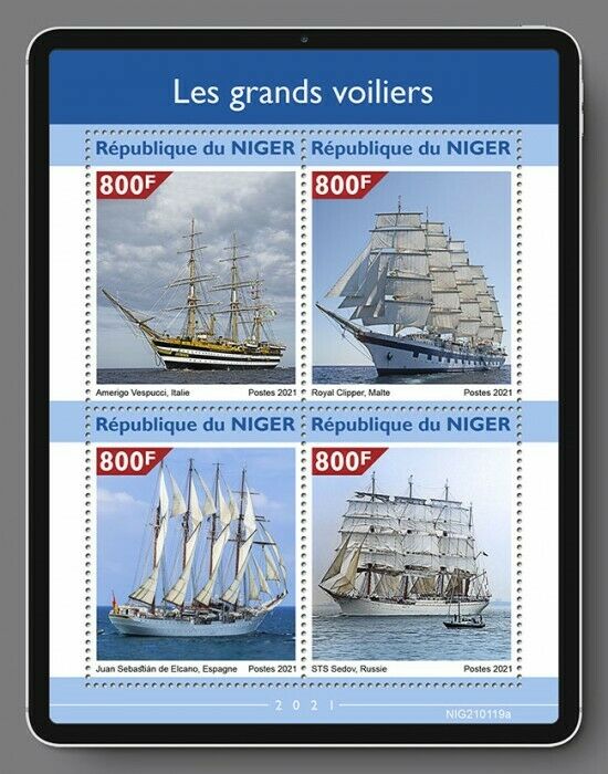 Niger Tall Ships Stamps 2021 MNH Amerigo Vespucci STS Sedov Royal Clipper 4v M/S