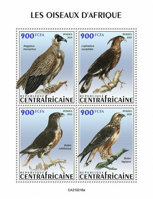 Central African Rep 2021 MNH Raptors Stamps Birds of Prey of Africa 4v M/S
