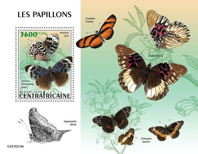 Central African Rep Butterflies Stamps 2021 MNH Purplewing Butterfly 1v S/S