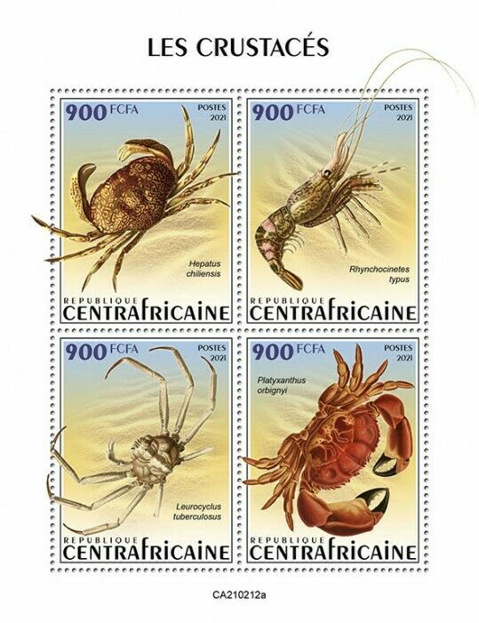 Central African Rep 2021 MNH Marine Animals Stamps Crustaceans Crabs Shrimps 4v M/S