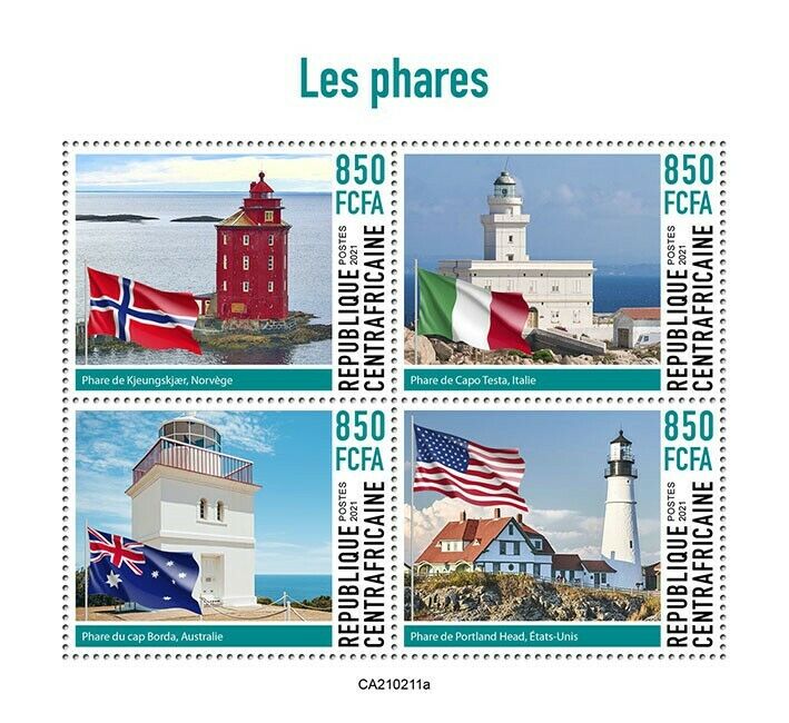 Central African Rep Lighthouses Stamps 2021 MNH Portland Head Light 4v M/S