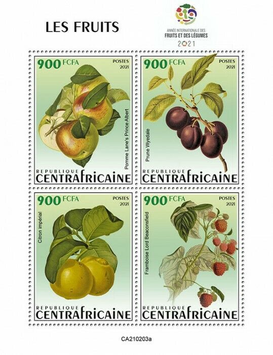 Central African Rep Fruits Stamps 2021 MNH Intl Year Fruit & Vegetables 4v M/S