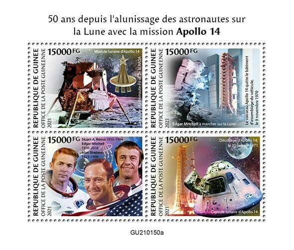 Guinea Space Stamps 2021 MNH Apollo 14 Moon Landing 50 Yrs Edgar Mitchell 4v M/S