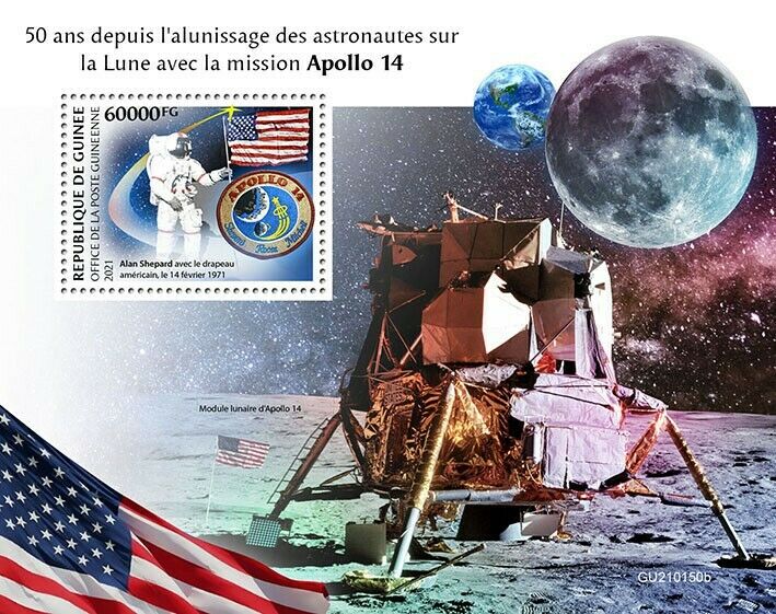 Guinea Space Stamps 2021 MNH Apollo 14 Moon Landing 50 Yrs Edgar Mitchell 1v S/S