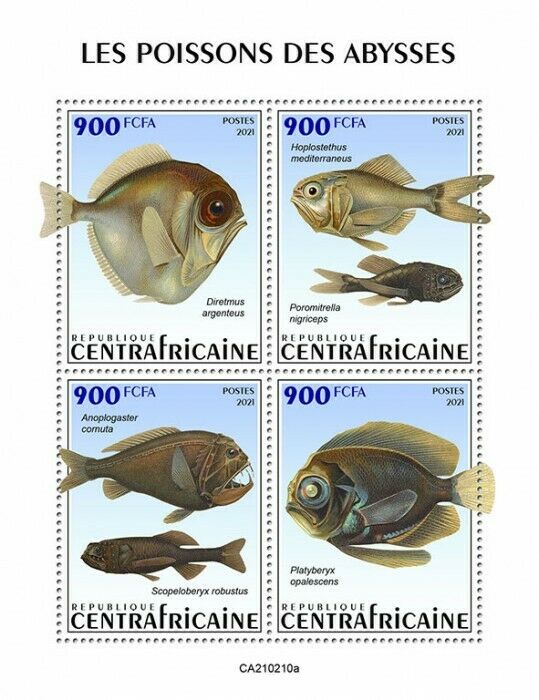 Central African Republic Fish Stamps 2021 MNH Deep Sea Fishes Marine 4v M/S