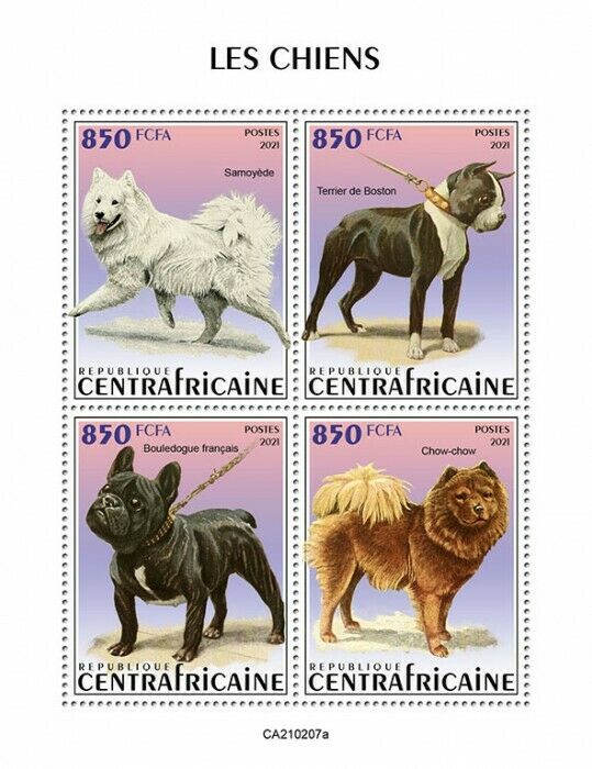 Central African Rep 2021 MNH Dogs Stamps Samoyed French Bulldog Chow Chow 4v M/S