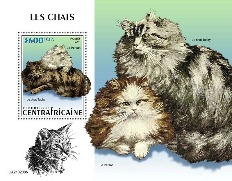 Central African Rep 2021 MNH Cats Stamps Persian Tabby Cat Pets 1v S/S