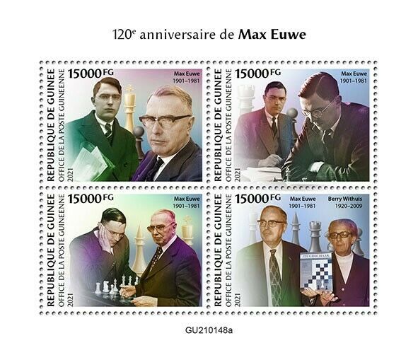 Guinea 2021 MNH Chess Stamps Max Euwe Games Sports People 4v M/S