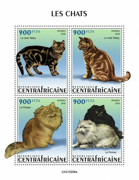 Central African Rep 2021 MNH Cats Stamps Persian Tabby Cat Pets 4v M/S