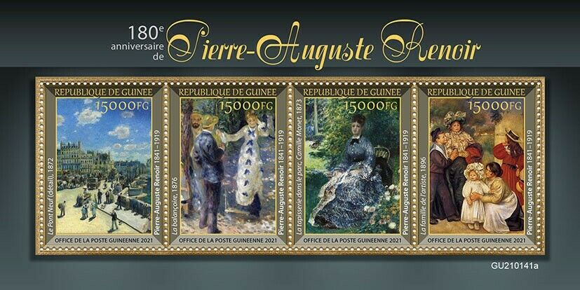 Guinea Art Stamps 2021 MNH Pierre-Auguste Renoir Paintings Pont Neuf 4v M/S