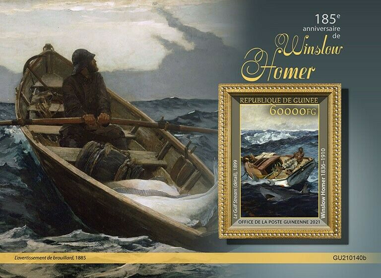 Guinea Art Stamps 2021 MNH Winslow Homer Paintings The Gulf Stream 4v M/S