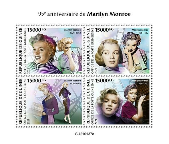 Guinea Marilyn Monroe Stamps 2021 MNH Celebrities Actresses Famous People 4v M/S