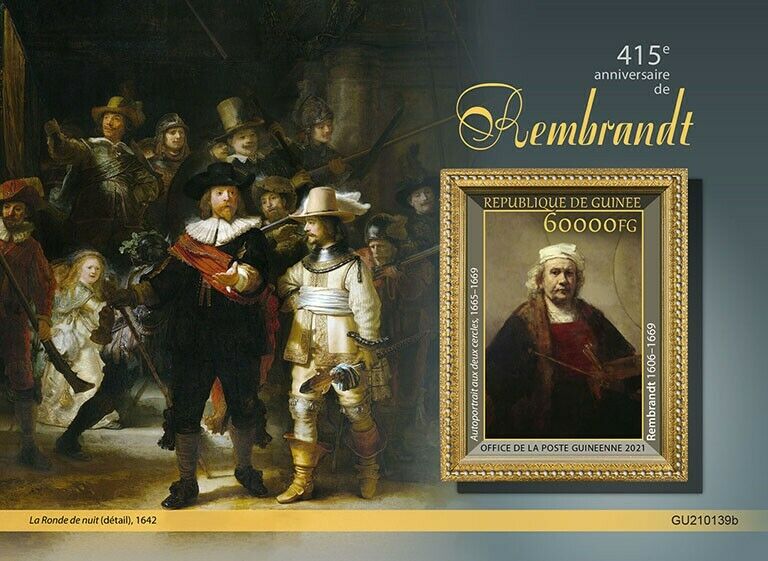 Guinea Art Stamps 2021 MNH Rembrandt Paintings Night Watch 1v S/S
