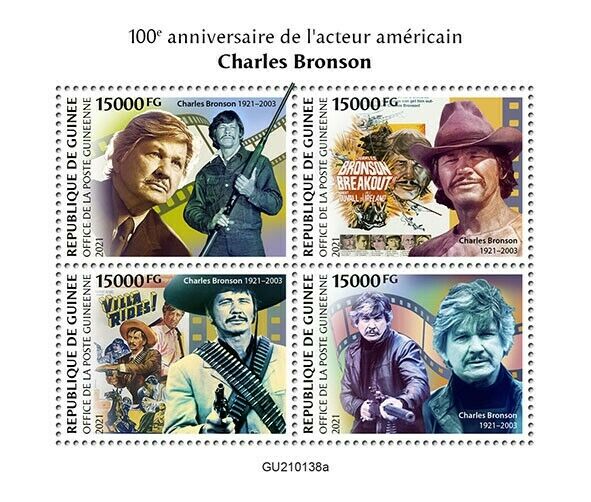 Guinea 2021 MNH Famous People Stamps Charles Bronson Actors Movies 4v M/S