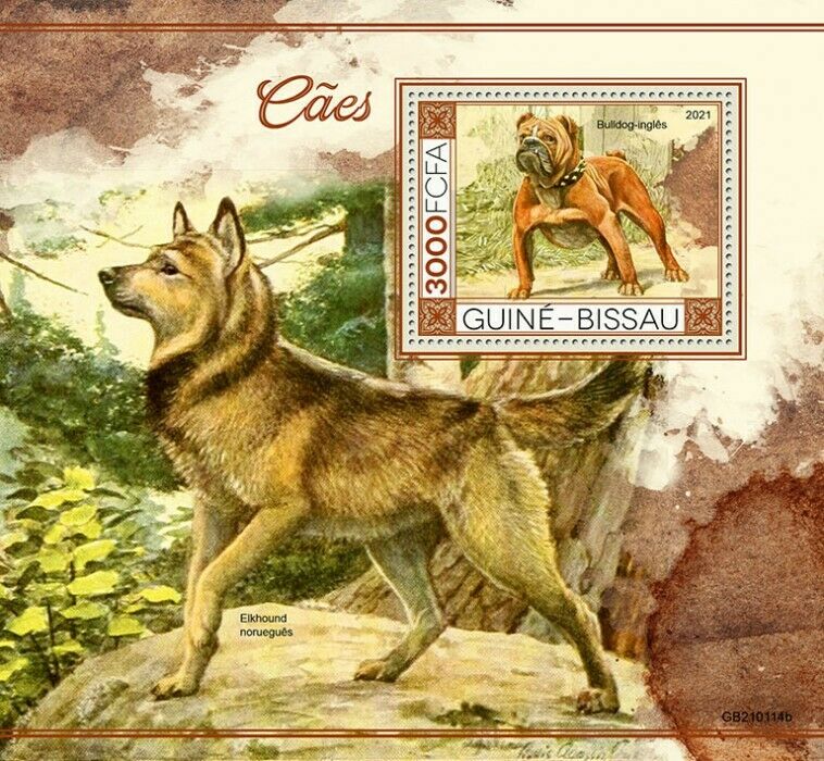 Guinea-Bissau Dogs Stamps 2021 MNH English Bulldog Norwegian Elkhound 1v S/S II