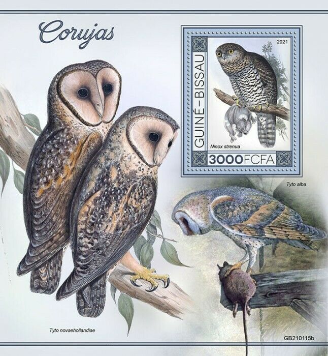 Guinea-Bissau Birds on Stamps 2021 MNH Owls Barn Powerful Owl 1v S/S I