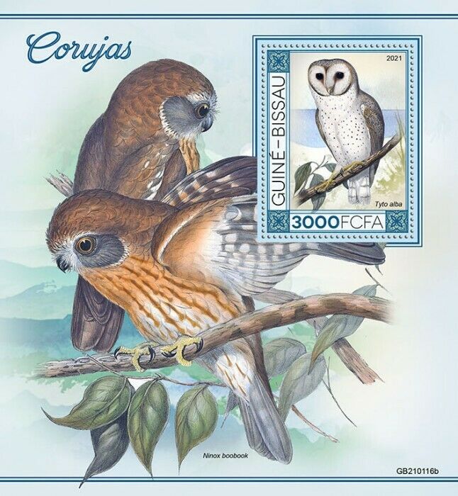 Guinea-Bissau Birds on Stamps 2021 MNH Owls Barn Owl Australian Boobook 1v SS II