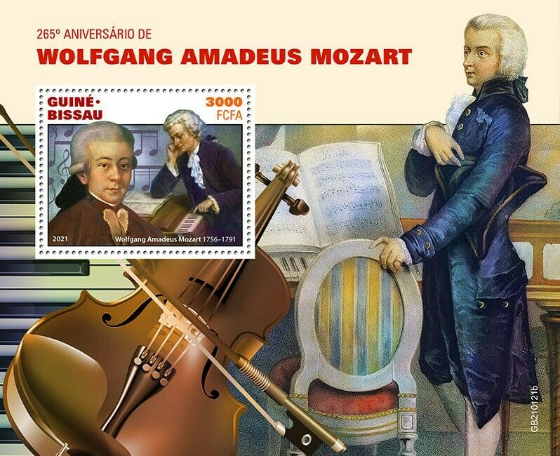 Guinea-Bissau 2021 MNH Music Stamps Wolfgang Amadeus Mozart Composers 1v S/S