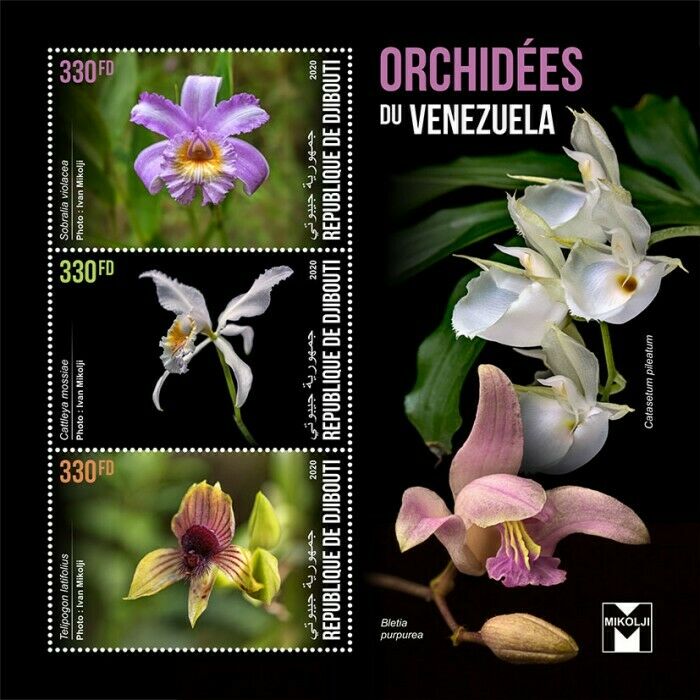 Djibouti Flowers Stamps 2020 MNH Orchids of Venezuela Flora Nature 3v M/S II